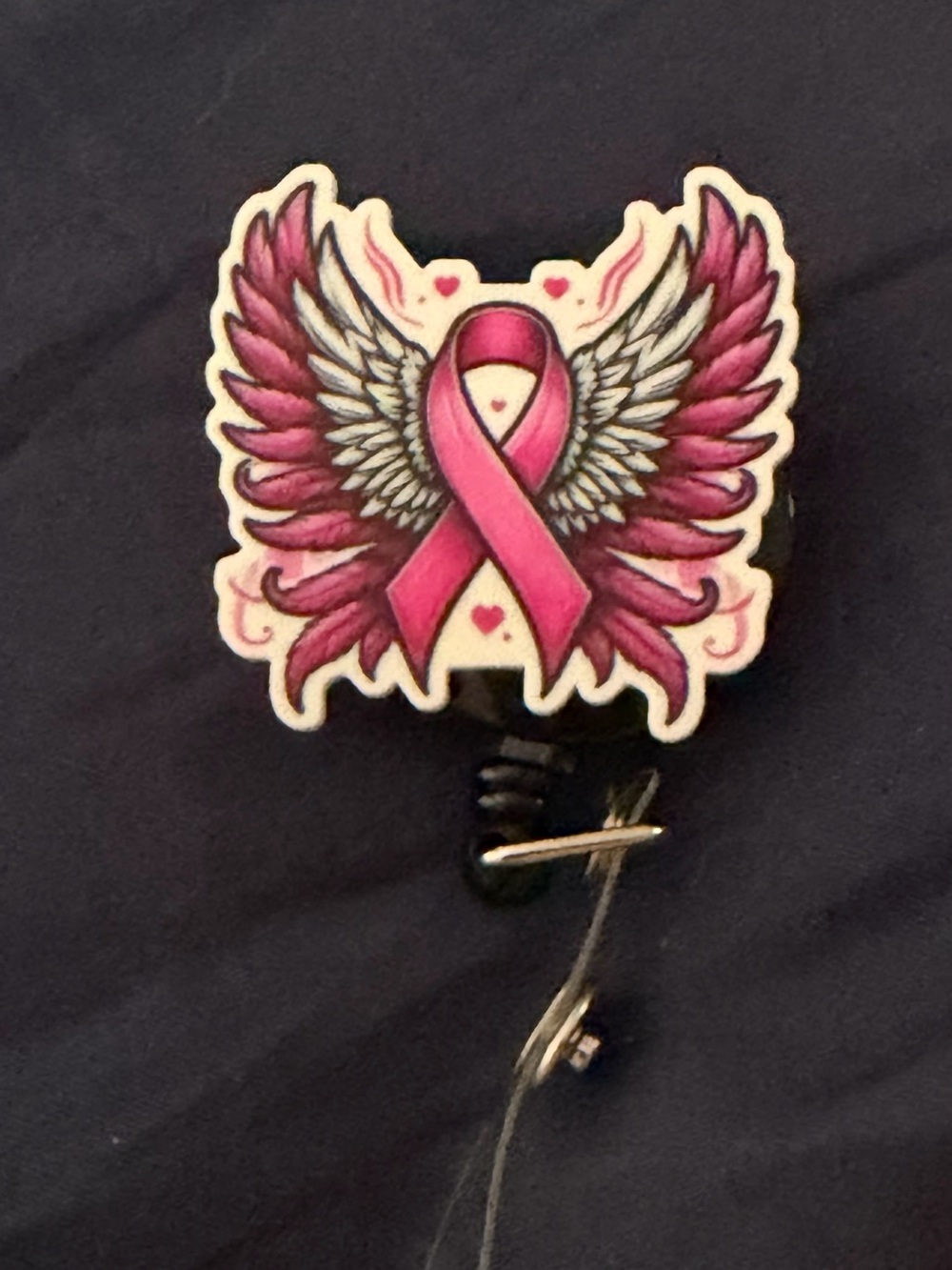 Pink Ribbon Wing Badge Reel Key & Card Holder